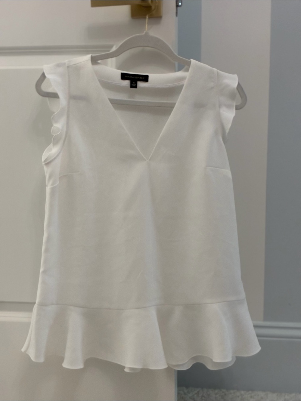 Banana Republic White V-Neck Ruffle-Hem Mini Top